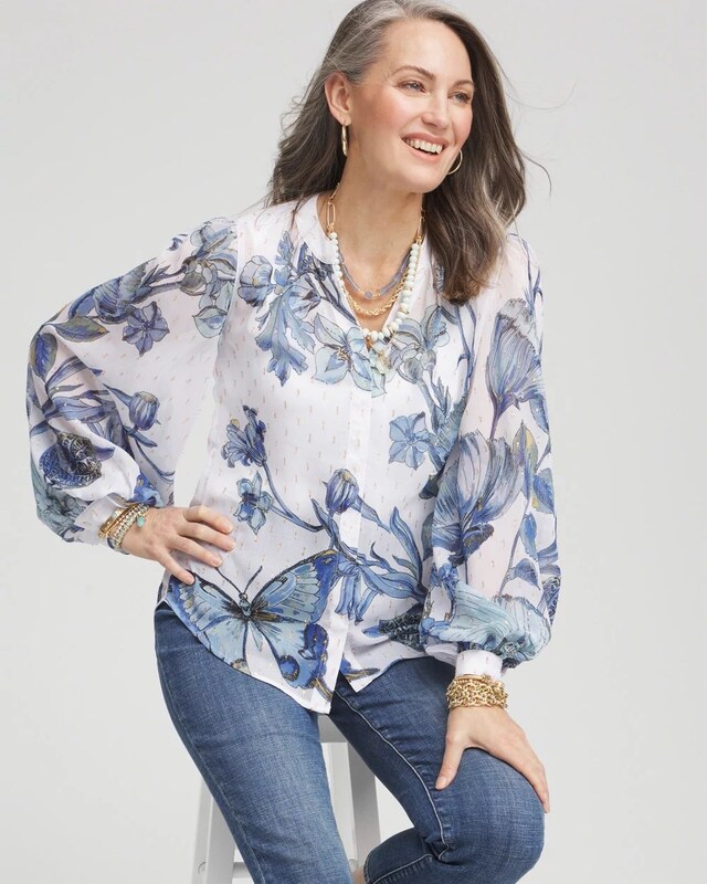 Butterfly Chiffon Split Neck Blouse - image 2